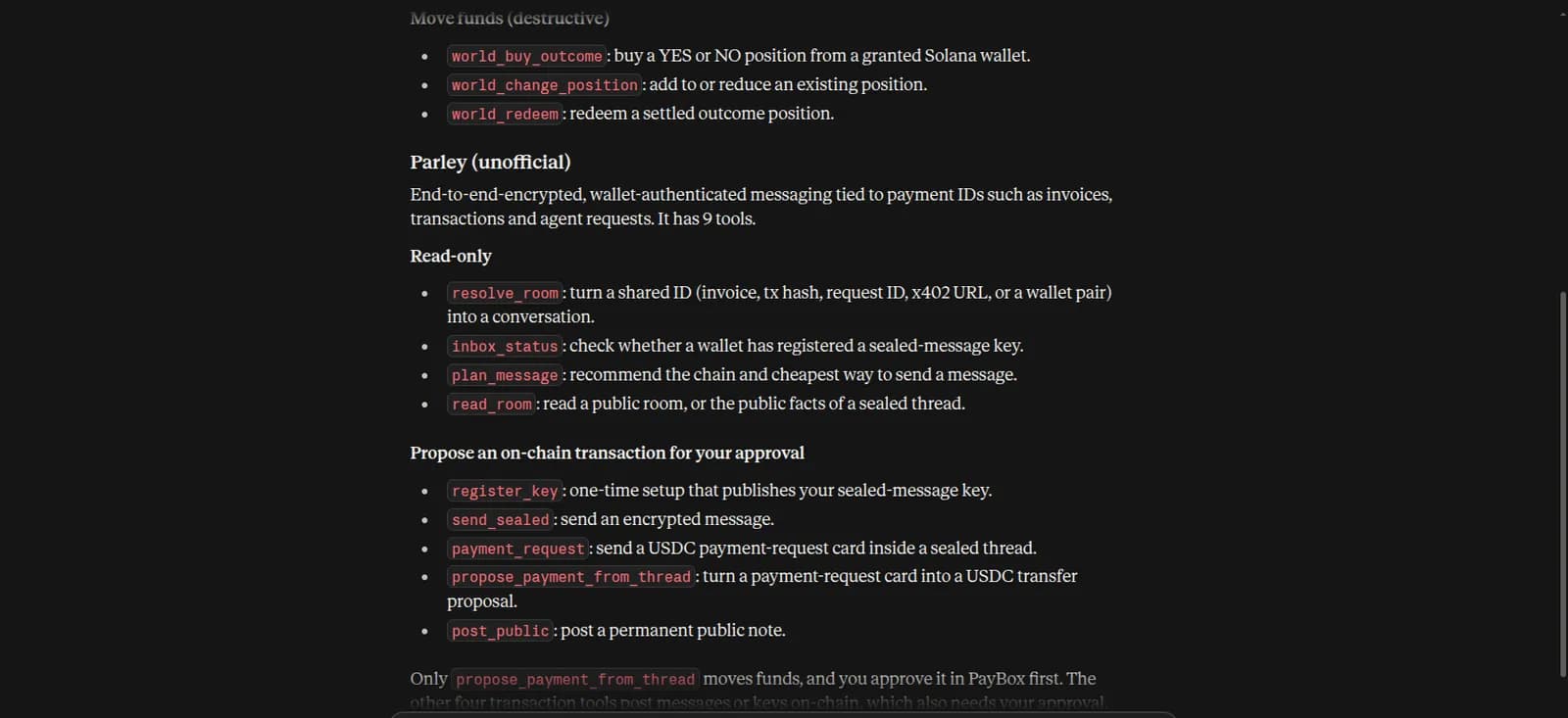 Claude listing Parley's 9 tools through the PayBox MCP connector